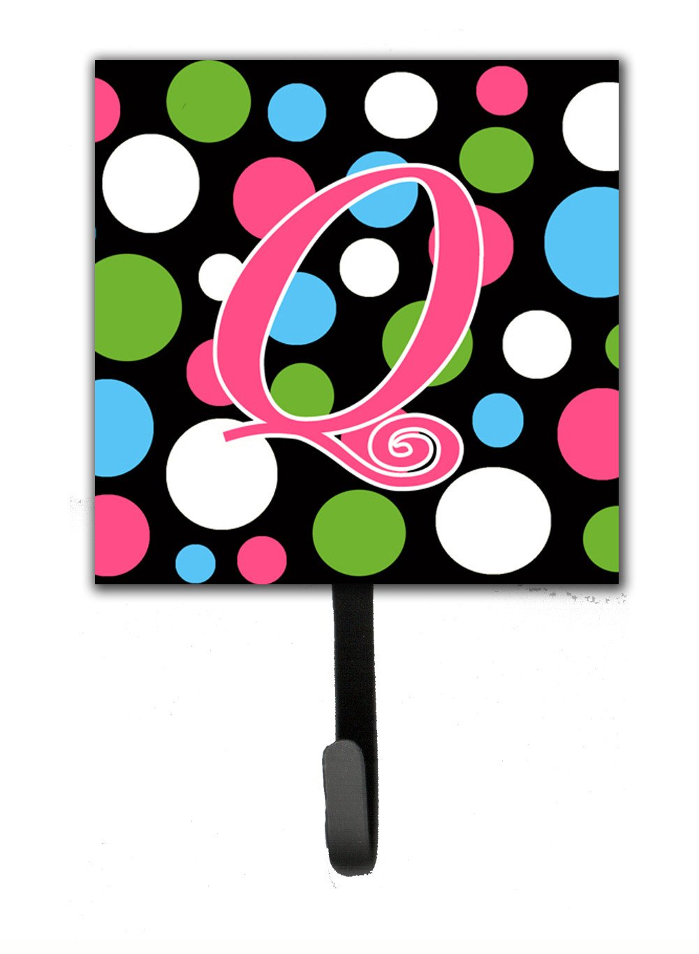 Letter Q Initial Monogram - Polkadots and Pink Leash Holder or Key Hook by Caroline&#39;s Treasures