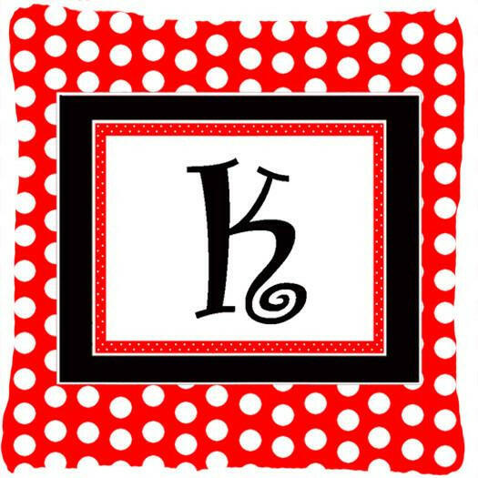 Letter K Initial Monogram Red Black Polka Dots Decorative Canvas Fabric Pillow - the-store.com