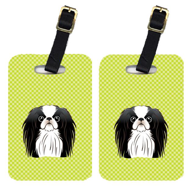 Pair of Checkerboard Lime Green Japanese Chin Luggage Tags BB1292BT by Caroline&#39;s Treasures