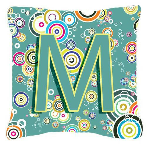 Letter M Circle Circle Teal Initial Alphabet Canvas Fabric Decorative Pillow CJ2015-MPW1414 by Caroline&#39;s Treasures