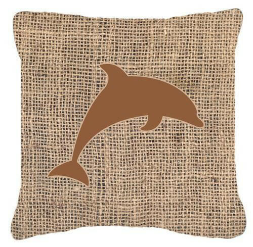 Dolphin Burlap and Brown   Canvas Fabric Decorative Pillow BB1025 - the-store.com