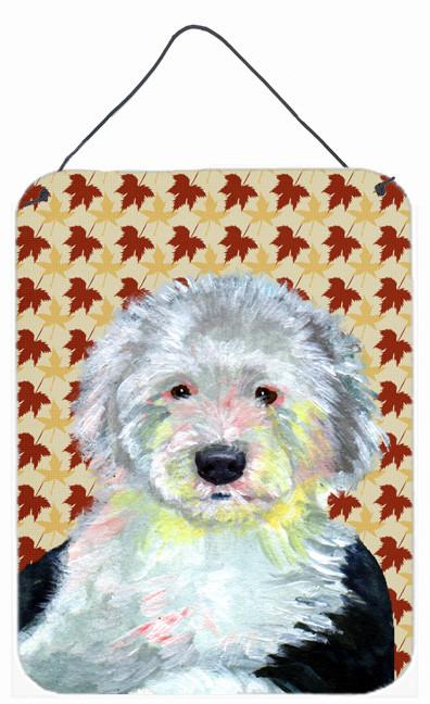 Old English Sheepdog Fall Leaves Portrait Wall or Door Hanging Prints by Caroline&#39;s Treasures