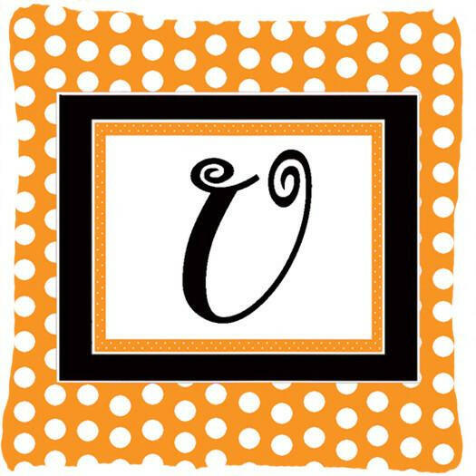 Monogram Initial U Orange Polkadots Decorative   Canvas Fabric Pillow CJ1033 - the-store.com