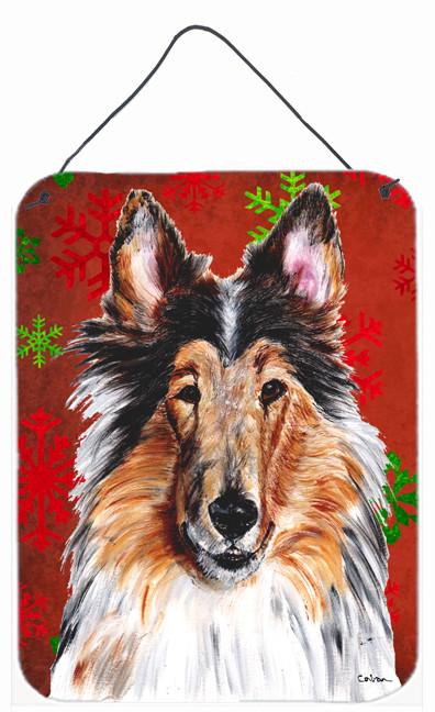 Collie Red Snowflakes Holiday Wall or Door Hanging Prints SC9742DS1216 by Caroline's Treasures