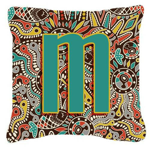 Letter M Retro Tribal Alphabet Initial Canvas Fabric Decorative Pillow CJ2013-MPW1414 by Caroline's Treasures