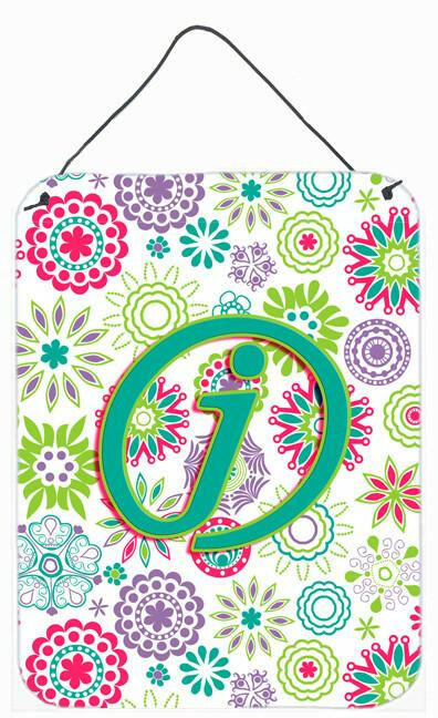 Caroline's Treasures Letter J Flowers Pink Teal Green Initial Wall or Door Hanging Prints CJ2011-JDS1216