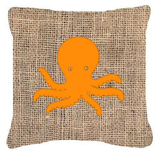 Octopus Burlap and Orange   Canvas Fabric Decorative Pillow BB1090 - the-store.com