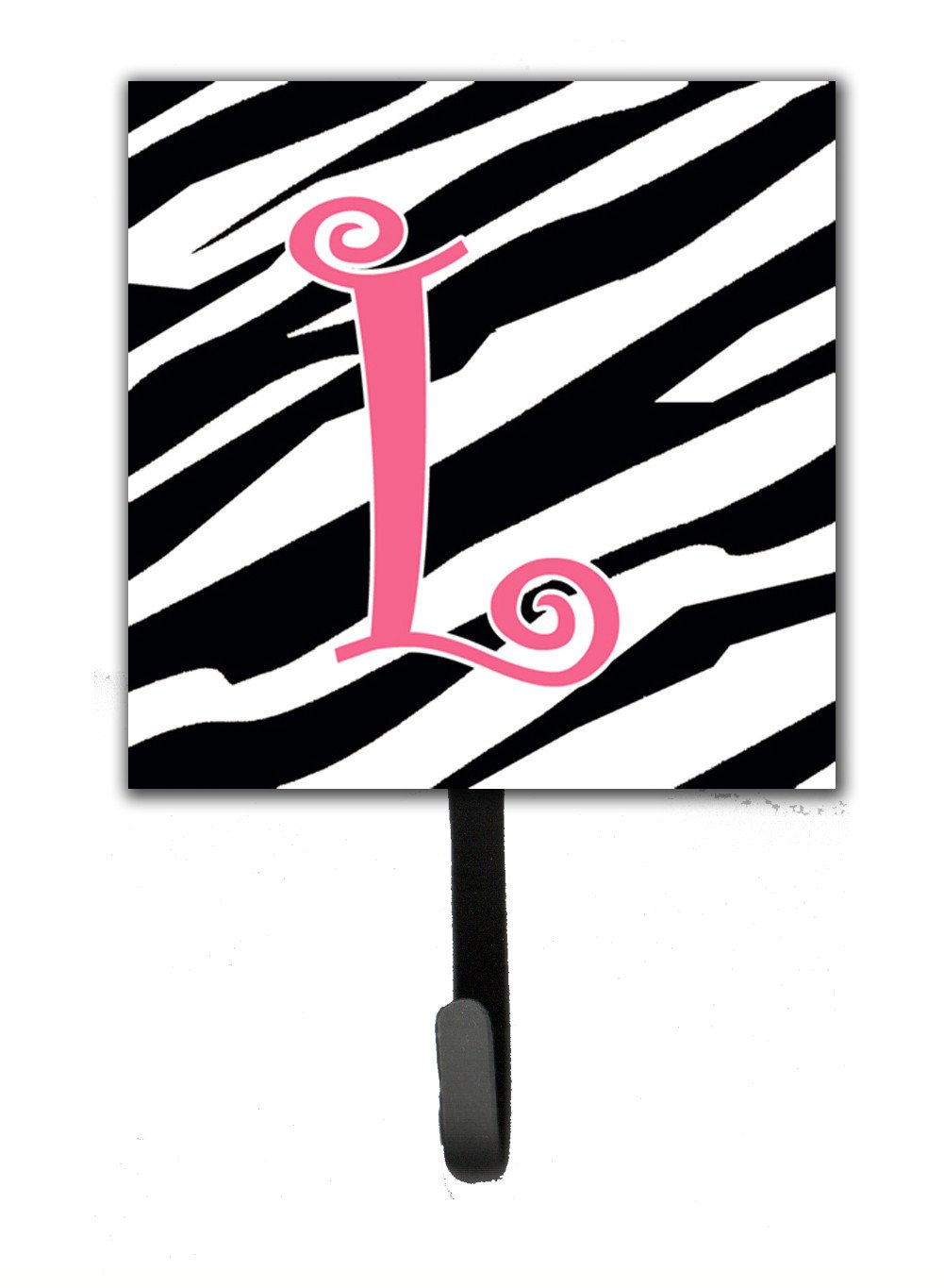 Letter L Initial Monogram - Zebra Stripe and Pink Leash Holder or Key Hook by Caroline&#39;s Treasures