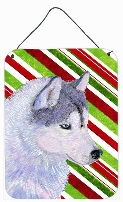 Siberian Husky Candy Cane Holiday Christmas Metal Wall or Door Hanging Prints by Caroline&#39;s Treasures