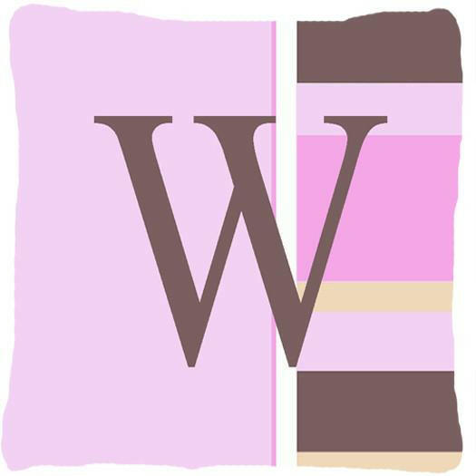 Letter W Initial Monogram - Pink Stripes Decorative   Canvas Fabric Pillow - the-store.com