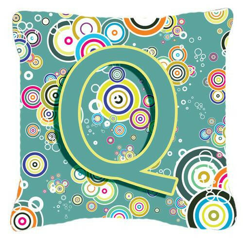 Letter Q Circle Circle Teal Initial Alphabet Canvas Fabric Decorative Pillow CJ2015-QPW1414 by Caroline&#39;s Treasures