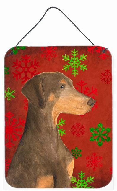 Doberman Red and Green Snowflakes Holiday Christmas Wall or Door Hanging Prints by Caroline&#39;s Treasures
