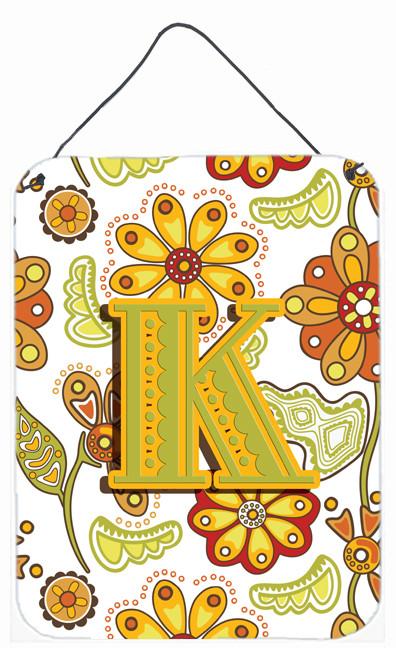 Letter K Floral Mustard and Green Wall or Door Hanging Prints CJ2003-KDS1216 by Caroline&#39;s Treasures