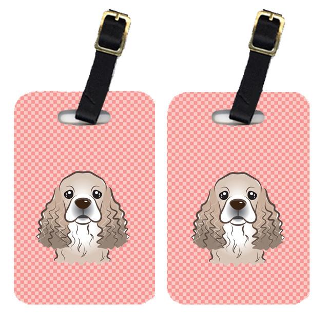 Pair of Checkerboard Pink Cocker Spaniel Luggage Tags BB1216BT by Caroline&#39;s Treasures