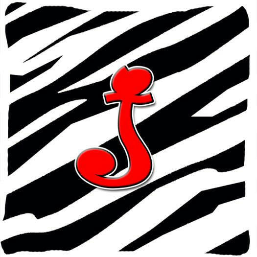 Monogram Initial J Zebra Red Decorative   Canvas Fabric Pillow CJ1024 - the-store.com
