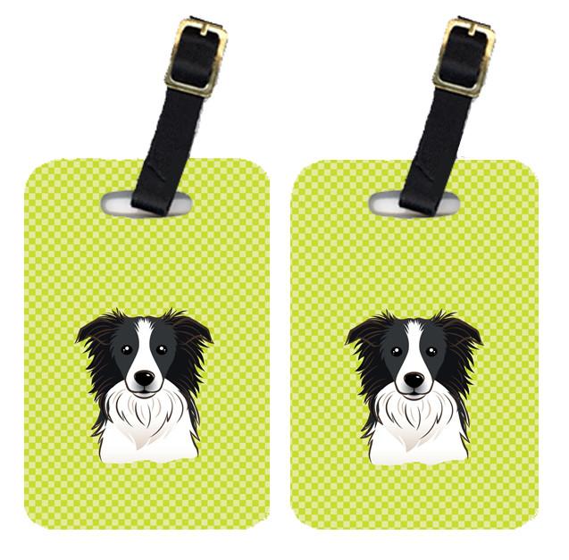 Pair of Checkerboard Lime Green Border Collie Luggage Tags BB1303BT by Caroline&#39;s Treasures