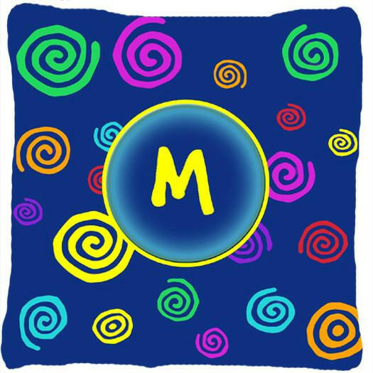 Letter M Initial Monogram - Blue Swirls Decorative   Canvas Fabric Pillow - the-store.com