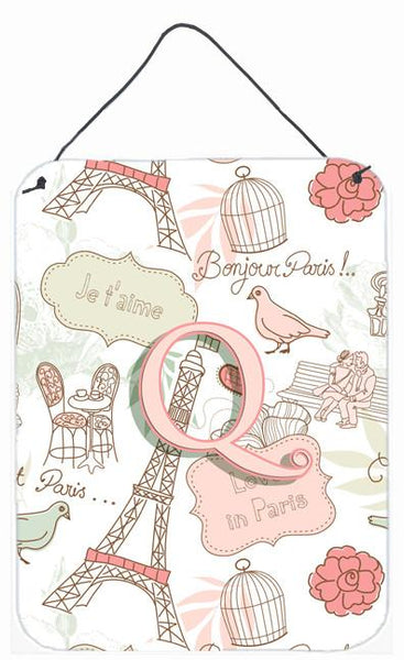 Letter Q Love in Paris Pink Wall or Door Hanging Prints CJ2002-QDS1216 by Caroline's Treasures