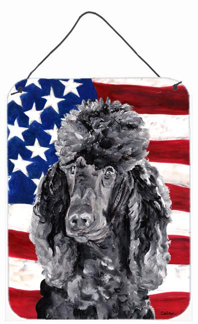 Black Standard Poodle with American Flag USA Wall or Door Hanging Prints SC9626DS1216 by Caroline's Treasures