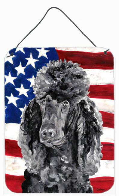 Black Standard Poodle with American Flag USA Wall or Door Hanging Prints SC9626DS1216 by Caroline&#39;s Treasures