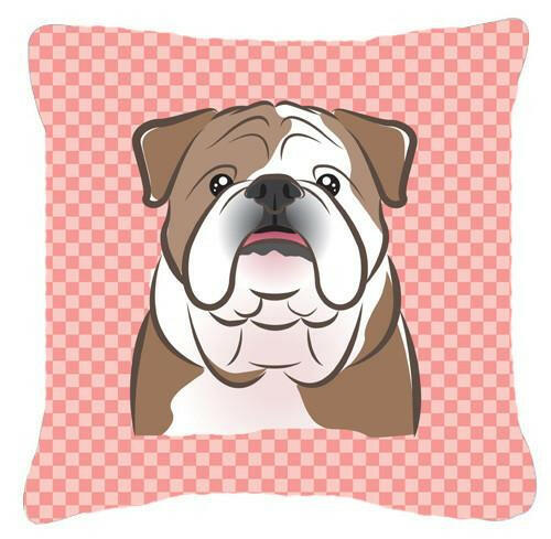 Checkerboard Pink English Bulldog  Canvas Fabric Decorative Pillow BB1219PW1414 - the-store.com