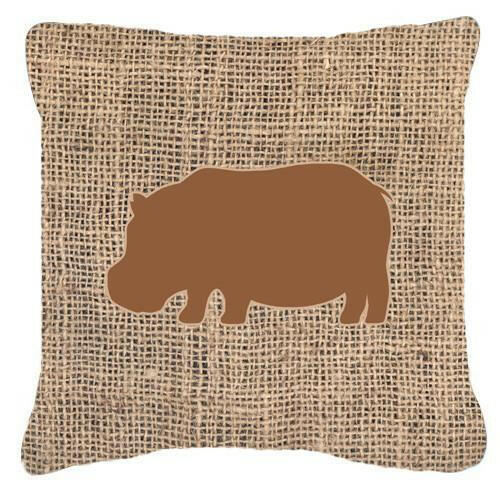 Hippopotamus Burlap and Brown   Canvas Fabric Decorative Pillow BB1130 - the-store.com