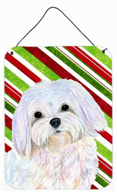 Maltese Candy Cane Holiday Christmas Metal Wall or Door Hanging Prints by Caroline's Treasures