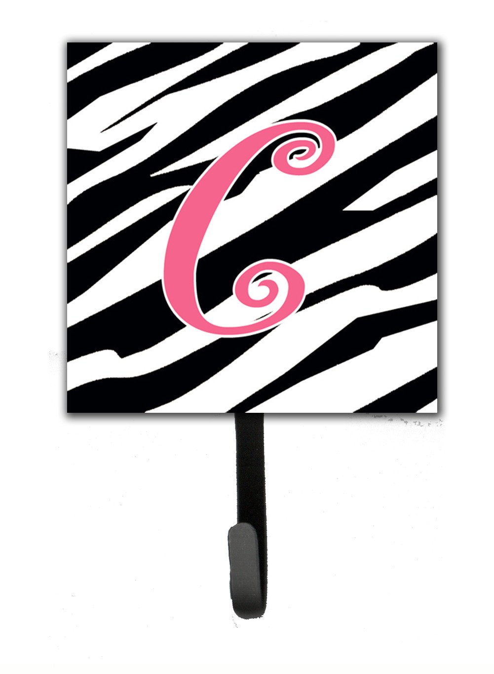 Letter C Initial Monogram - Zebra Stripe and Pink Leash Holder or Key Hook by Caroline&#39;s Treasures