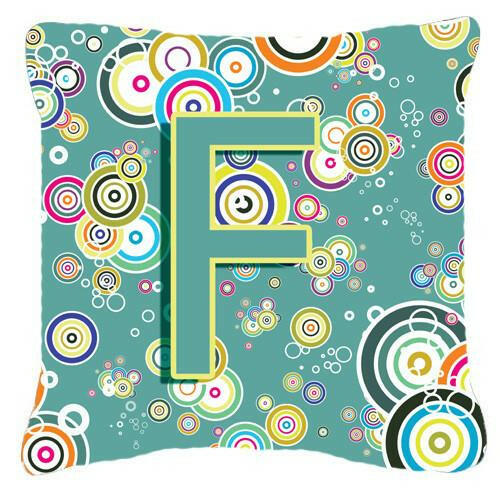 Letter F Circle Circle Teal Initial Alphabet Canvas Fabric Decorative Pillow CJ2015-FPW1414 by Caroline&#39;s Treasures