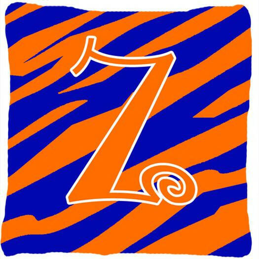Monogram Initial Z Tiger Stripe Blue and Orange Decorative Canvas Fabric Pillow - the-store.com