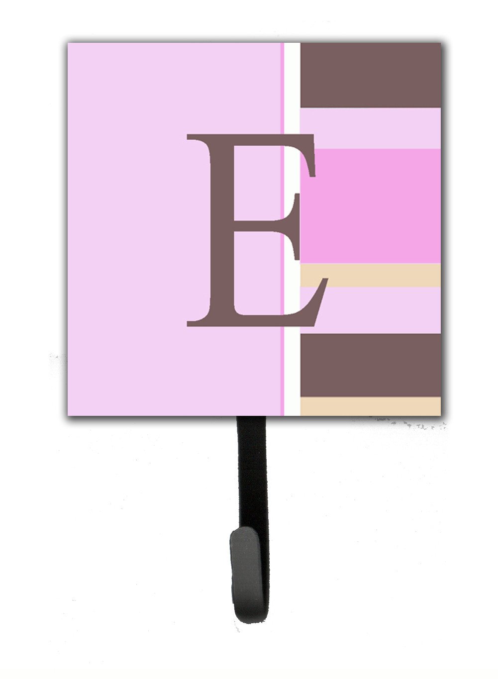 Letter E Initial Monogram - Pink Stripes Leash Holder or Key Hook by Caroline&#39;s Treasures