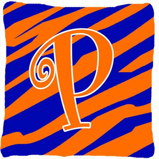 Monogram Initial P Tiger Stripe Blue and Orange Decorative Canvas Fabric Pillow - the-store.com