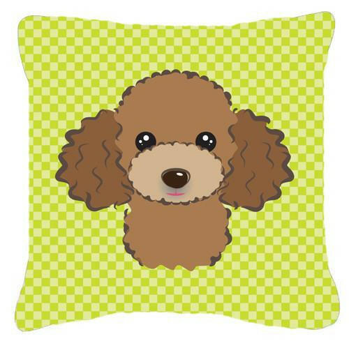 Checkerboard Lime Green Chocolate Brown Poodle Canvas Fabric Decorative Pillow BB1318PW1414 - the-store.com