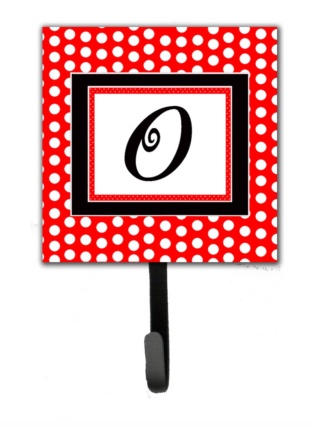 Letter O Initial Monogram - Red Black Polka Dots Leash Holder or Key Hook by Caroline&#39;s Treasures
