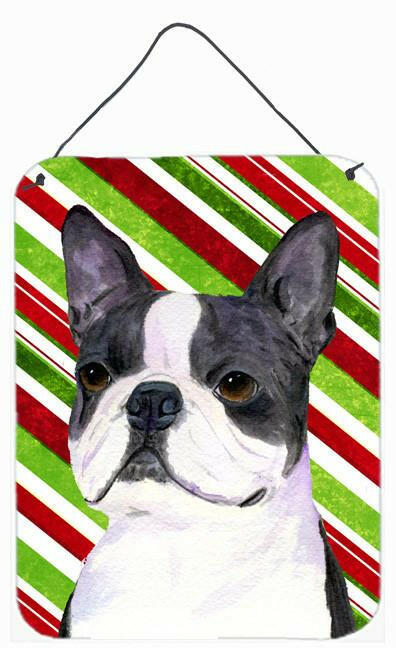 Boston Terrier Candy Cane Holiday Christmas Wall or Door Hanging Prints by Caroline&#39;s Treasures