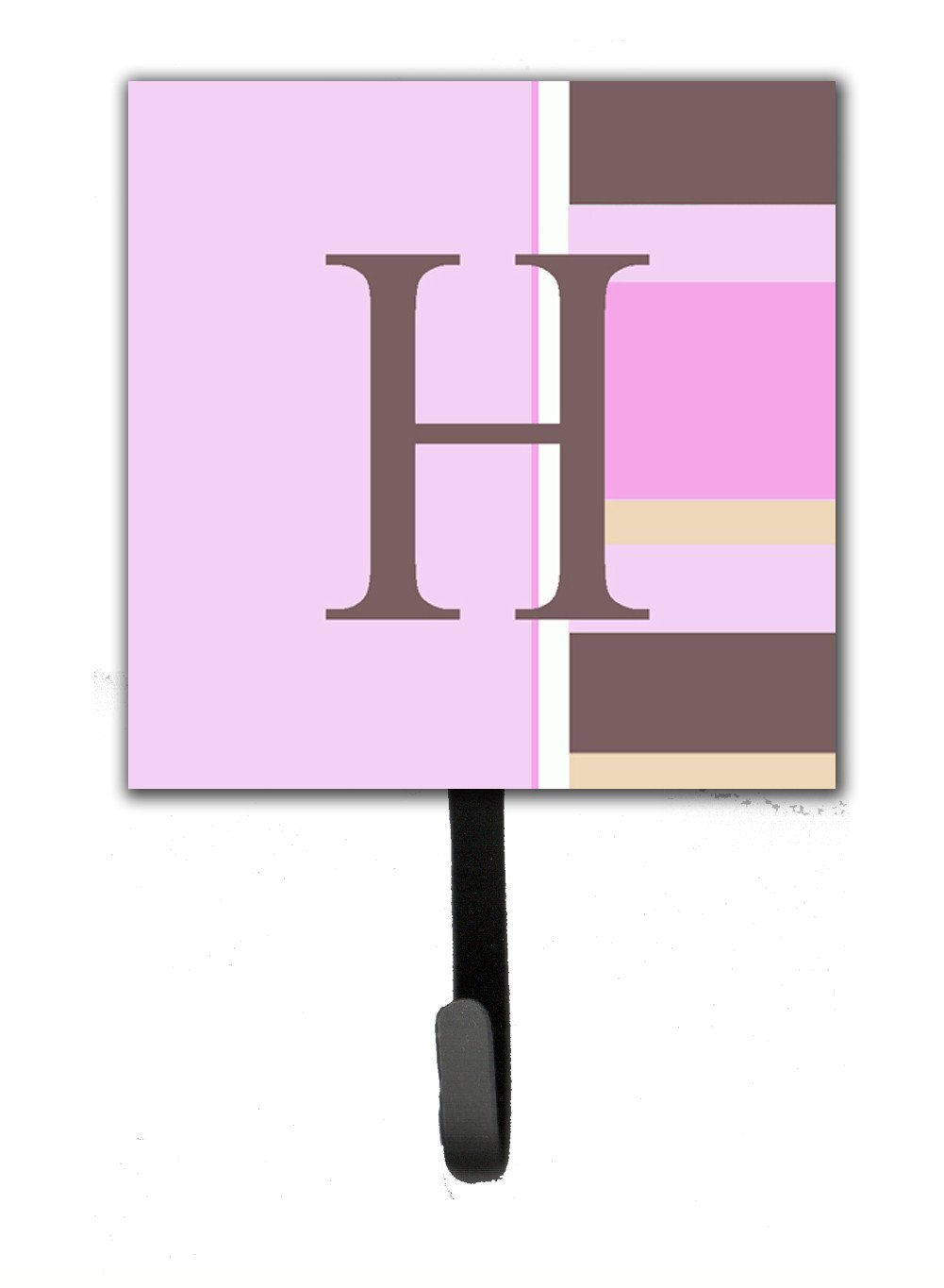 Letter H Initial Monogram - Pink Stripes Leash Holder or Key Hook by Caroline's Treasures