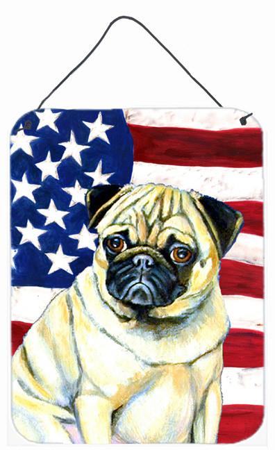 USA American Flag with Pug Aluminium Metal Wall or Door Hanging Prints by Caroline&#39;s Treasures