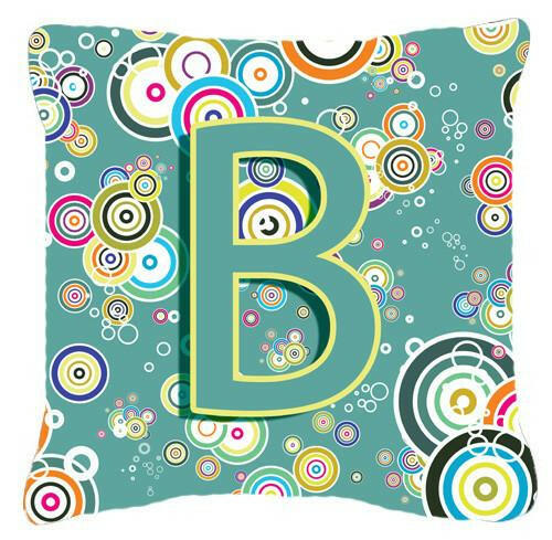 Letter B Circle Circle Teal Initial Alphabet Canvas Fabric Decorative Pillow CJ2015-BPW1414 by Caroline's Treasures