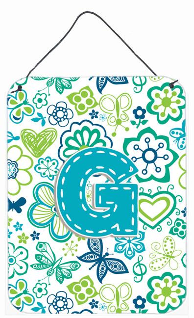 Letter G Flowers and Butterflies Teal Blue Wall or Door Hanging Prints CJ2006-GDS1216 by Caroline&#39;s Treasures