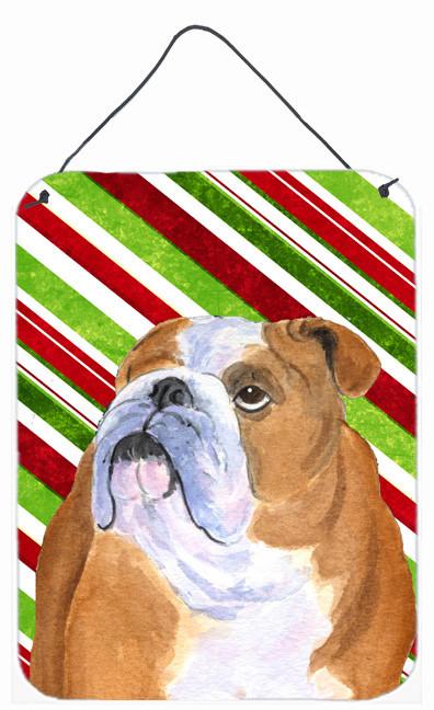 Bulldog English Candy Cane Holiday Christmas Metal Wall or Door Hanging Prints by Caroline&#39;s Treasures