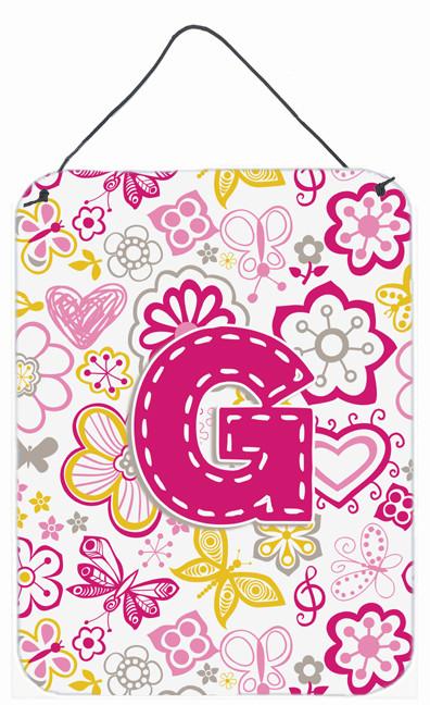 Letter G Flowers and Butterflies Pink Wall or Door Hanging Prints CJ2005-GDS1216 by Caroline's Treasures
