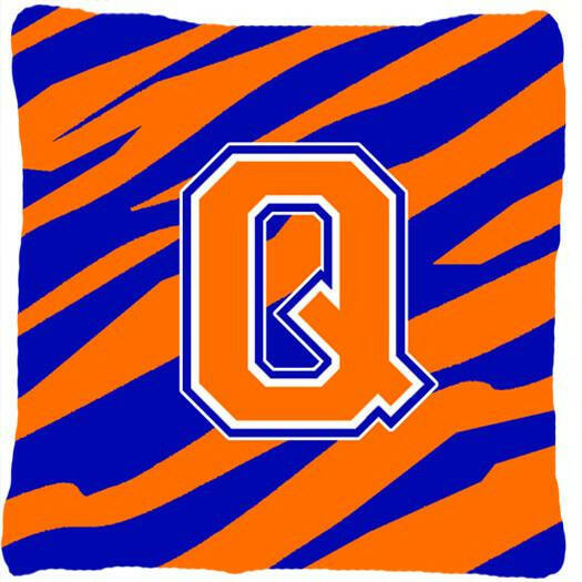 Monogram Initial Q Tiger Stripe - Blue Orange Decorative   Canvas Fabric Pillow - the-store.com