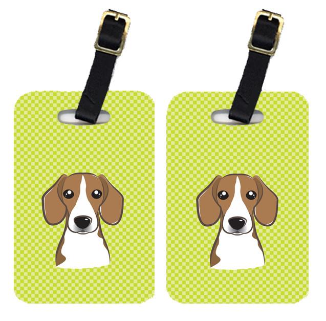 Pair of Checkerboard Lime Green Beagle Luggage Tags BB1301BT by Caroline&#39;s Treasures