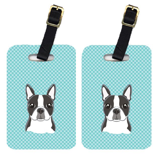 Pair of Checkerboard Blue Boston Terrier Luggage Tags BB1141BT by Caroline&#39;s Treasures