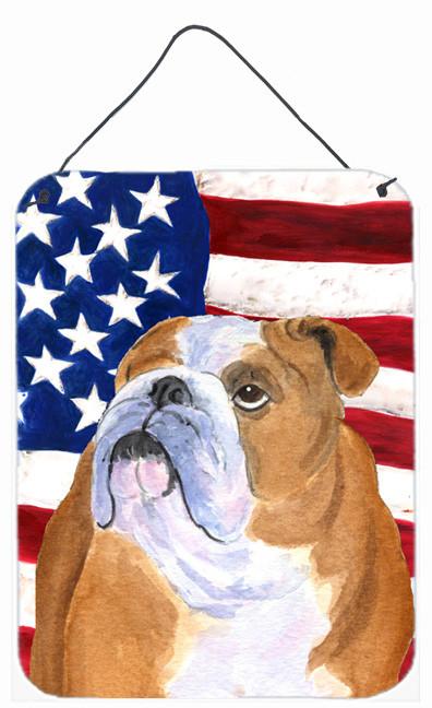 USA American Flag with Bulldog English Wall or Door Hanging Prints by Caroline's Treasures