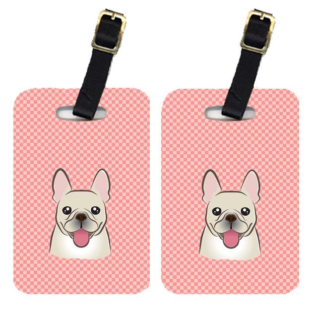 Pair of Checkerboard Pink French Bulldog Luggage Tags BB1238BT by Caroline&#39;s Treasures
