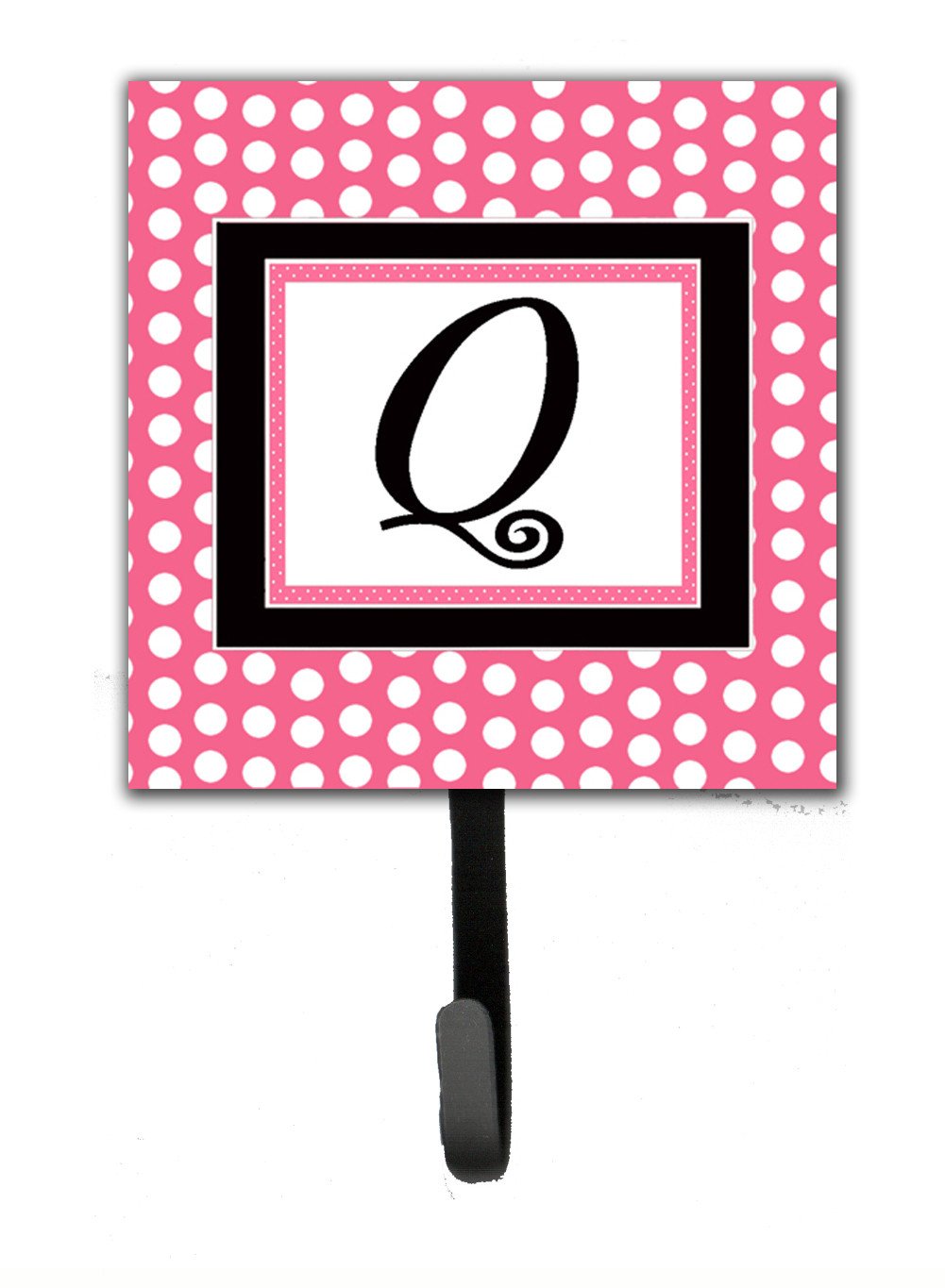 Letter Q Initial Monogram - Pink Black Polka Dots Leash Holder or Key Hook by Caroline&#39;s Treasures