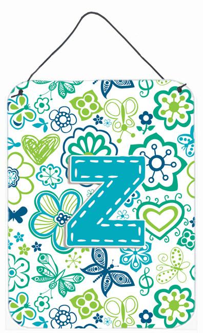 Letter Z Flowers and Butterflies Teal Blue Wall or Door Hanging Prints CJ2006-ZDS1216 by Caroline&#39;s Treasures