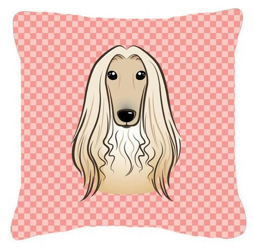 Checkerboard Pink Afghan Hound Canvas Fabric Decorative Pillow BB1244PW1414 - the-store.com