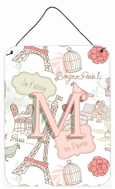 Letter M Love in Paris Pink Wall or Door Hanging Prints CJ2002-MDS1216 by Caroline&#39;s Treasures